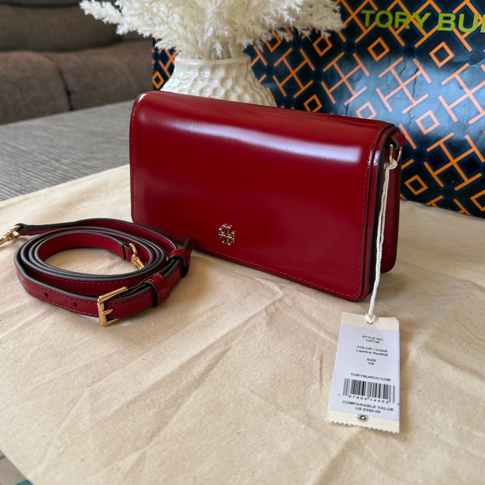New, authentic tory burch Emerson patent mini crossbody red - Picture 3 of 13